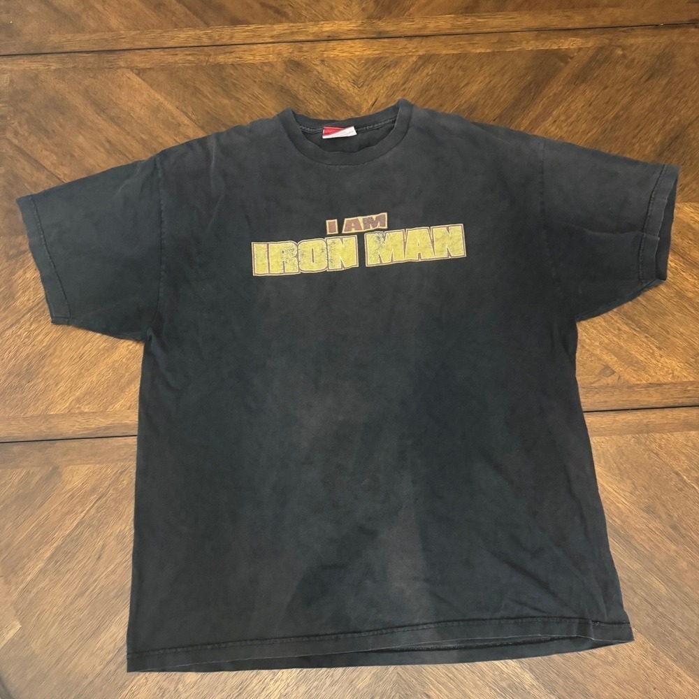 Vintage 2008 Iron Man Movie Promo Shirt I Am Iron Man Marvel Faded Black XL